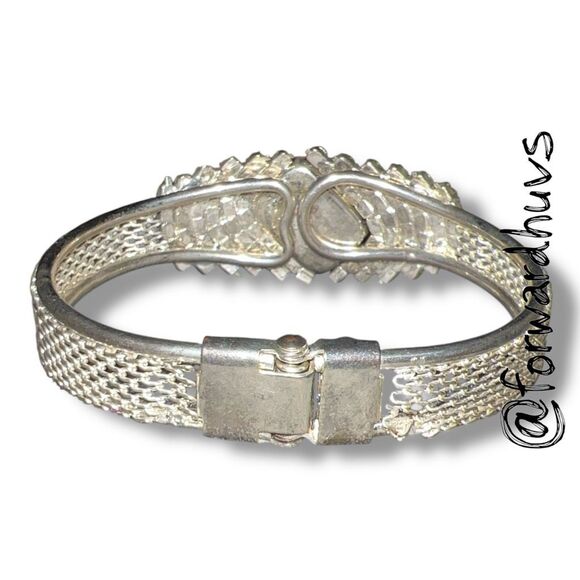 Vintage Hinge Clamper Bracelet – Purple Glass Center Stone – Clear Rhinestones - Picture 5 of 10